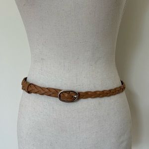 Brown braided belt with silver buckle